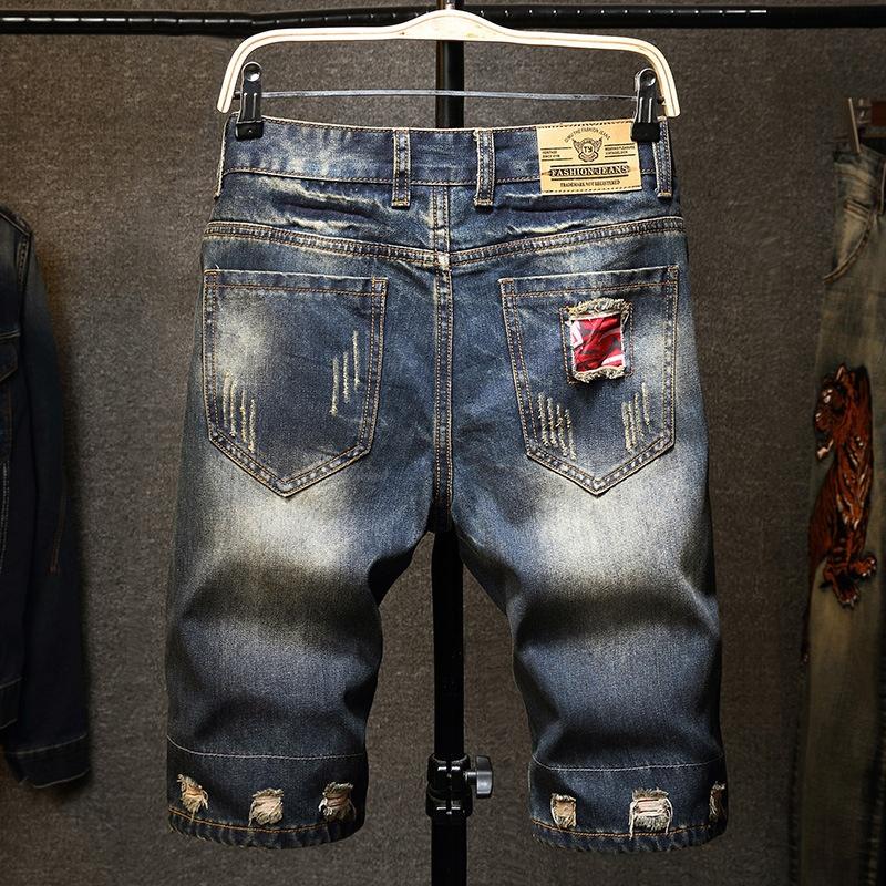 Men Short Jeans Denim Boys Casual Ripped Distressed Middle Waist Shorts Pants Half Pants