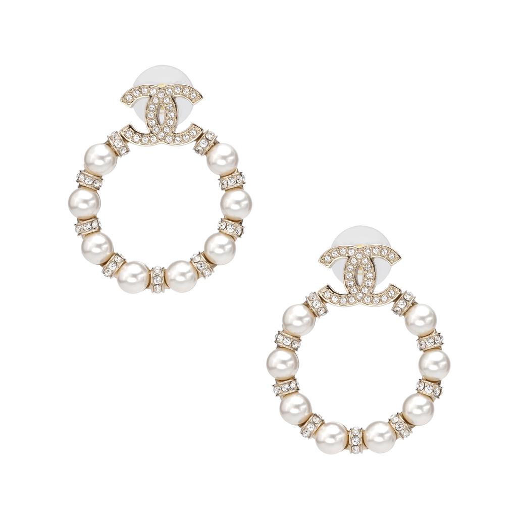 Chanel Round Double C Crystal Earrings Women earrings White Pearl AB5627-B03409-N7683