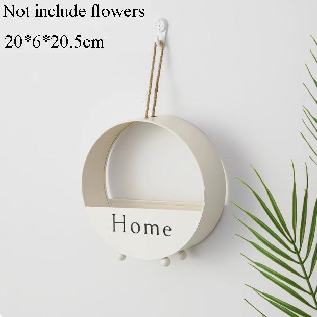 Artificial Wall Hanging Flower Planter Creative Round Modern Storage Shelf Basket Artificial Flowers Balcony Living Art Decor