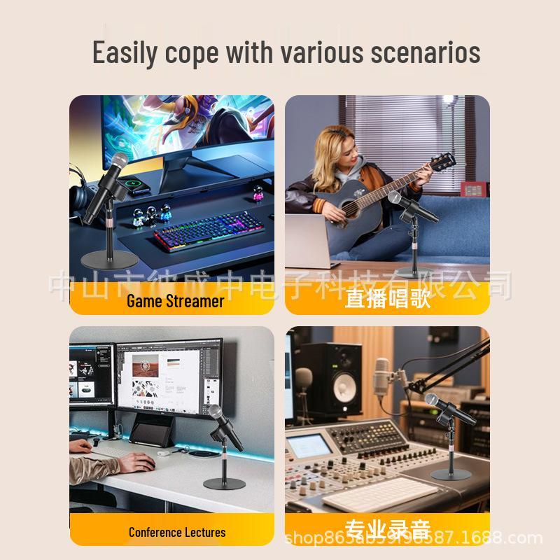 Wireless Desktop Microphone Stand with Weighted Metal Base for Streaming and Singing