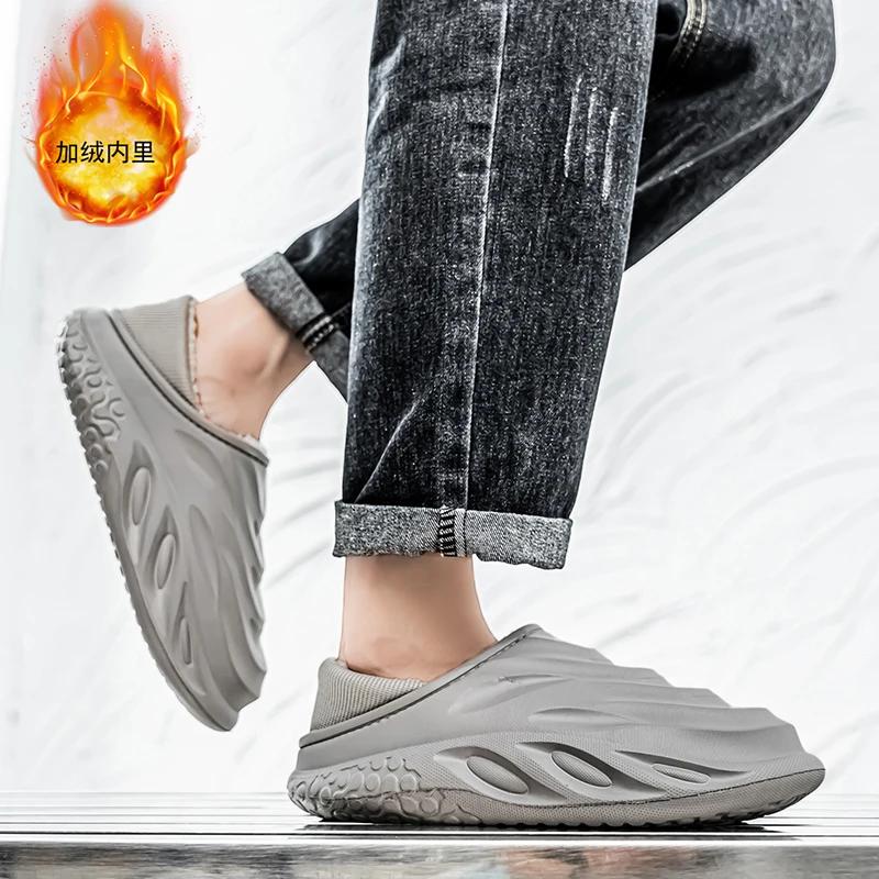 Mens Couple Slippers Winter Plush Warm Outdoor Home Bag Heel Soft Bottom Comfort Men's Cotton Slippers Waterproof Bread Shoes