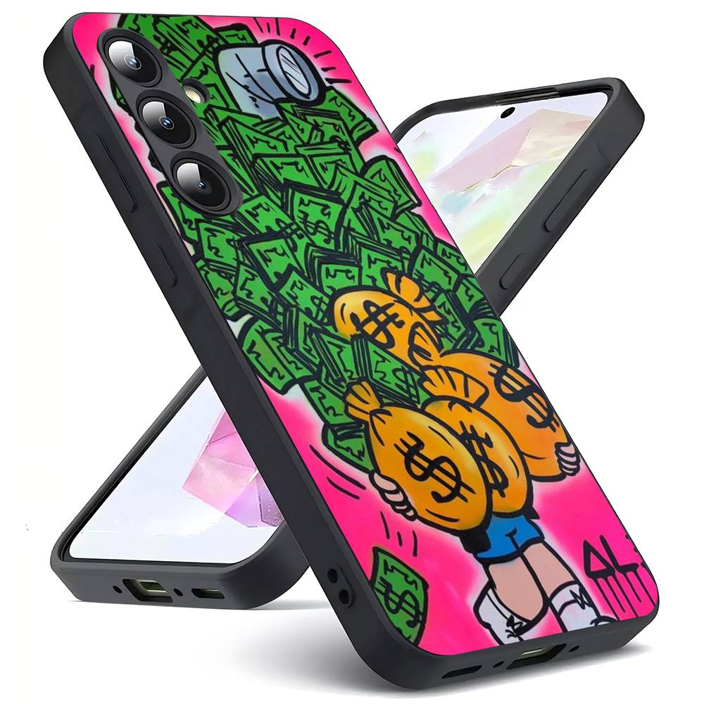 Cartoon Dollar Monopoly Luxury Black Phone Case For Samsung Galaxy S23 S24 S25 Ultra S22 Plus S21