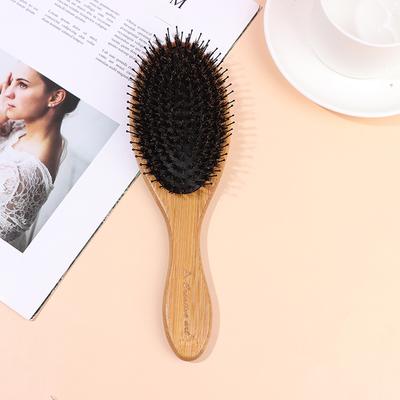 Spazzola per capelli con manico in legno e setole di cinghiale, spazzola per barba, pettine, districante, lisciante