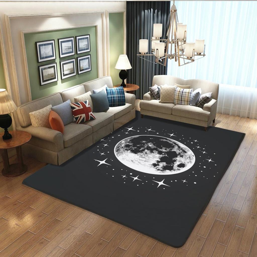 Modern Art Moon Star Area Rug Living Room Mat Yellow Carpet Cloud Black Indoor Doormat Mysterious Fashion Bedroom Decorative