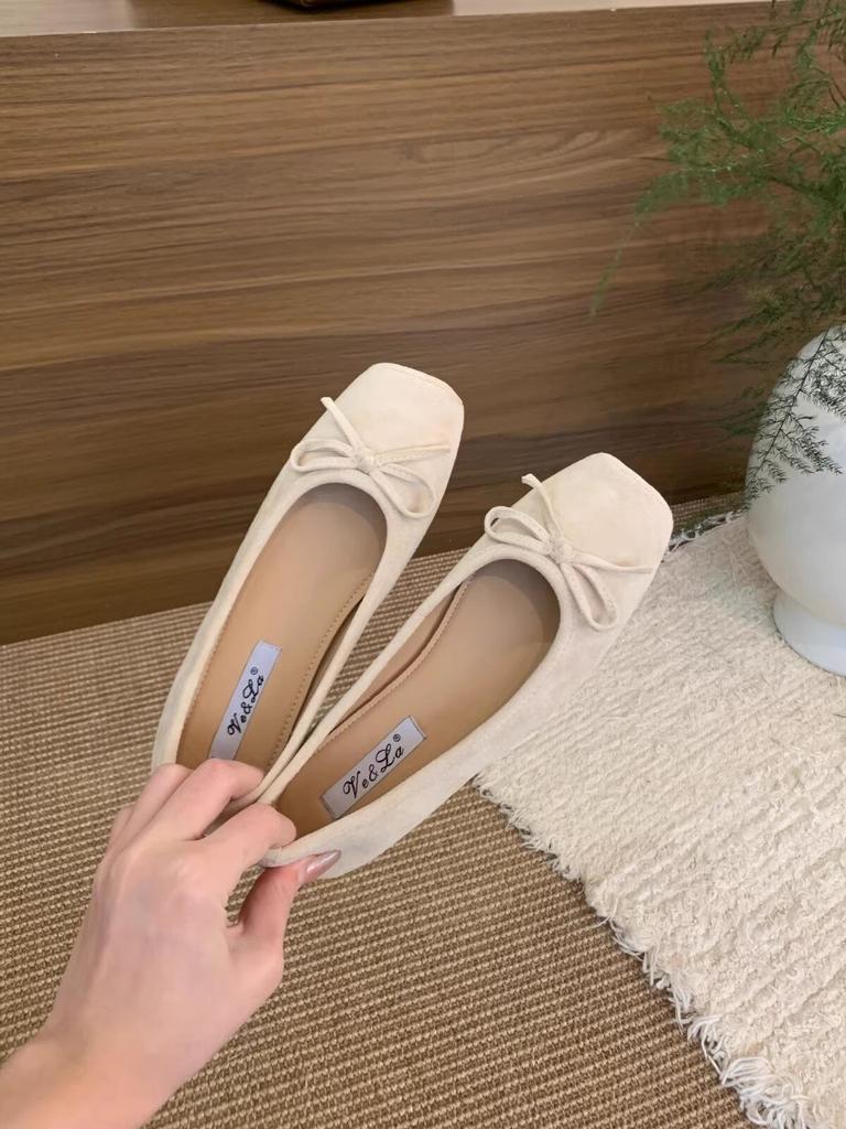 Fashion 2025 French Elegance New Season Suede Low Heel Ballet Flats Bow