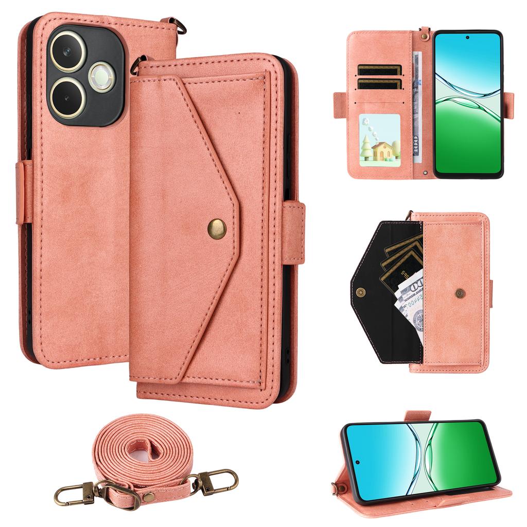 For Oppo A5 Pro 5G (Global)/A5 Pro 4G (Global) Leather Case Magnetic Closure Wallet Stand Phone Cover with Crossbody Strap