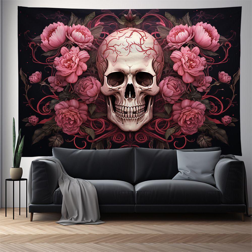 Skull Tapestry, American Hippie Style Pink Backdrop Wall Hanging for Bedroom Living Room Decor