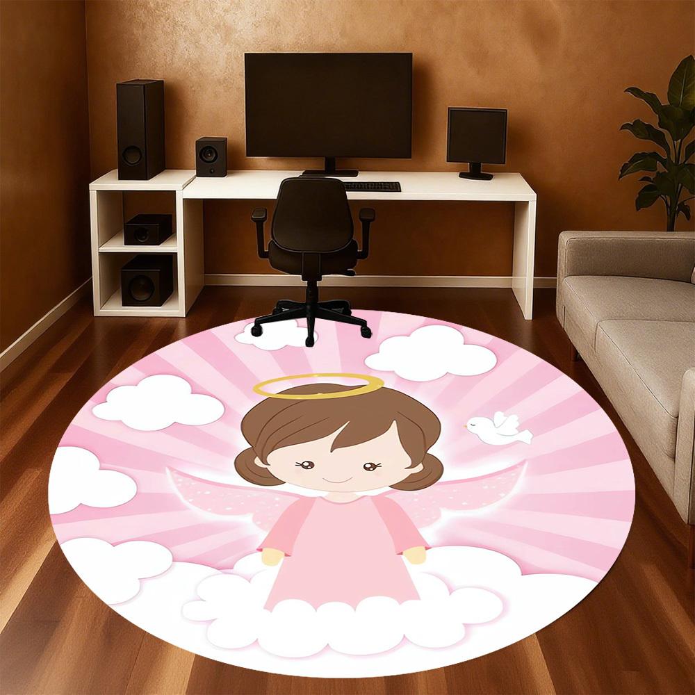1pc Angel Cloud Round Chair mat Area Rug - Non-Slip, Floor Mat for Office, Bedroom, home decor Christmas Gift p0811339