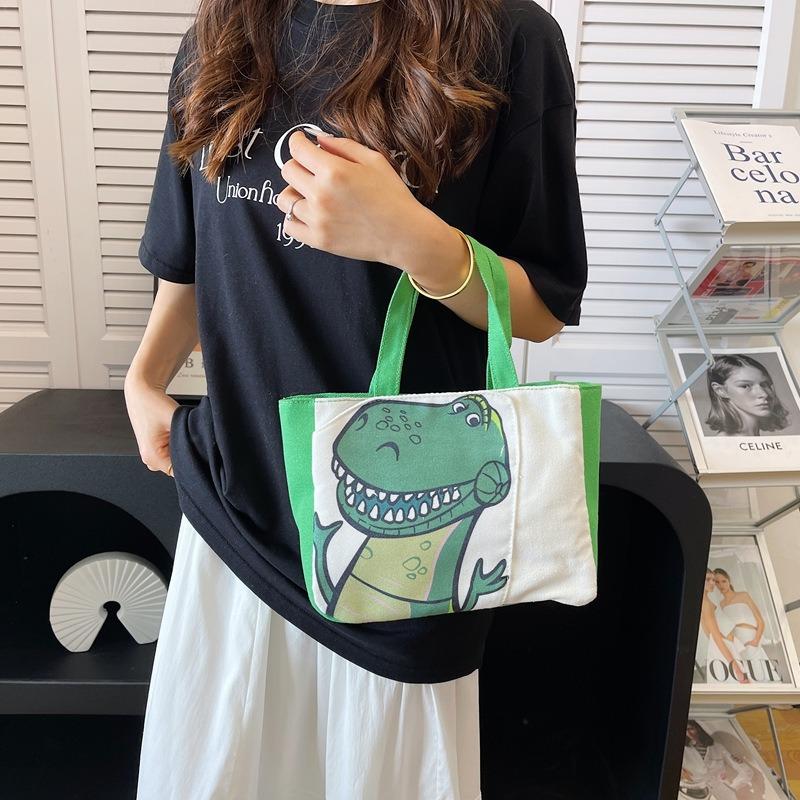 Summer new handbag cute cartoon printed piggy girl student storage portable canvas bag