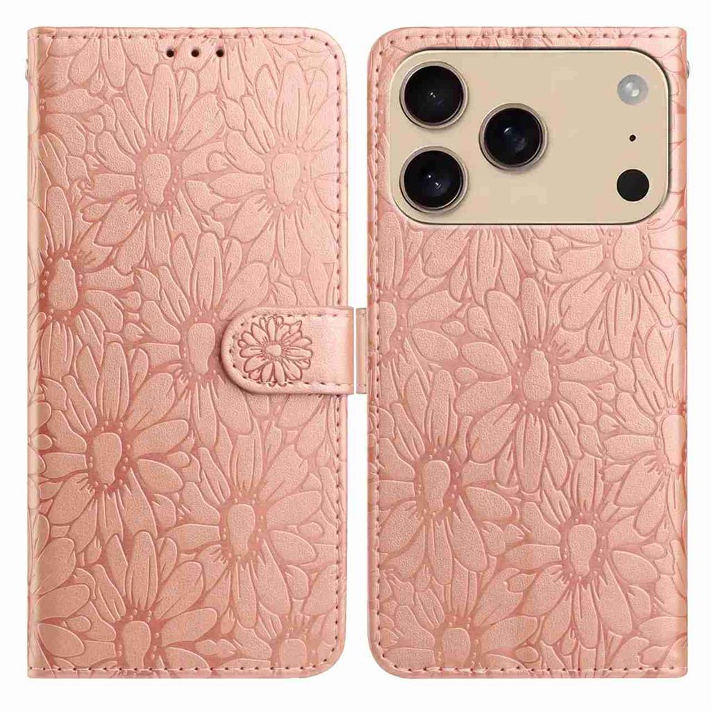 10-Color Daisy Embossed Flip Card Case for iPhone 7-17 Series