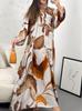 European 2025 V-Neck Long Sleeve Casual Loose Printed Dress for Women