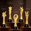 Customized Gold-plating Resin Trophy Award Souvenir, Excellent Character, Home Decoration, Creative, Crystal Base, Engraving 1Pc