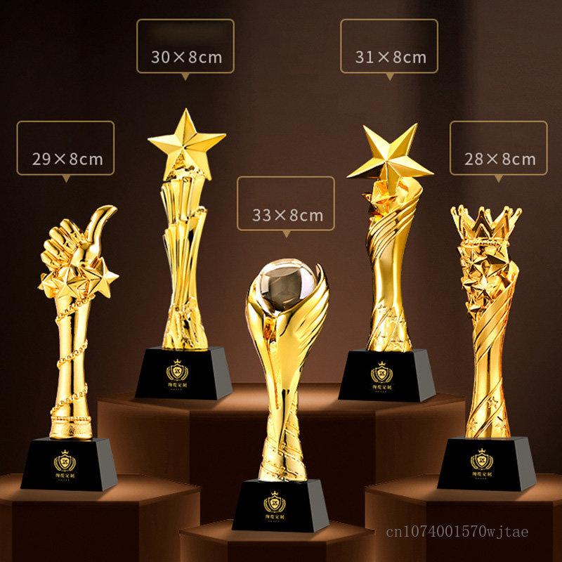 Customized Gold-plating Resin Trophy Award Souvenir, Excellent Character, Home Decoration, Creative, Crystal Base, Engraving 1Pc