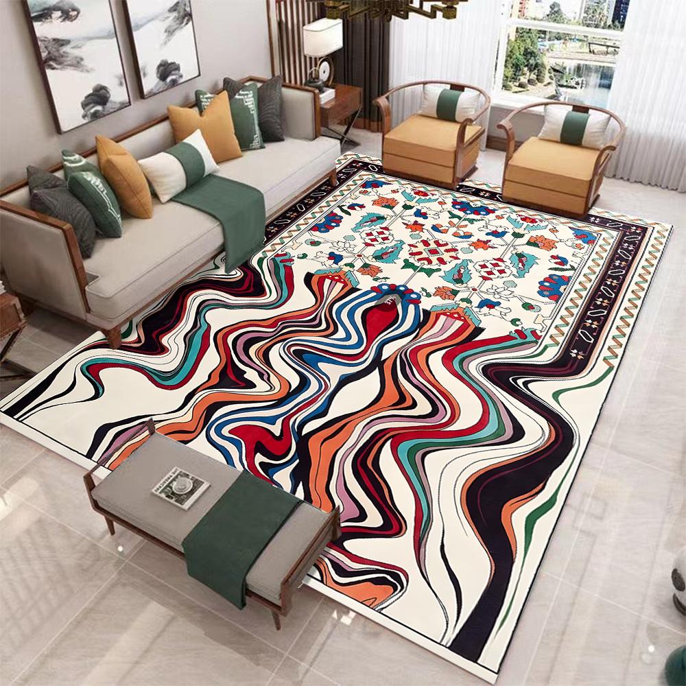 

Геометрический ковер с ретро-принтом, нескользящий, легко чистить, ковер для кухонной зоны, гостиной, домашнего офиса, моющийся, приветственное украшение для двери 40x60cm16x24in