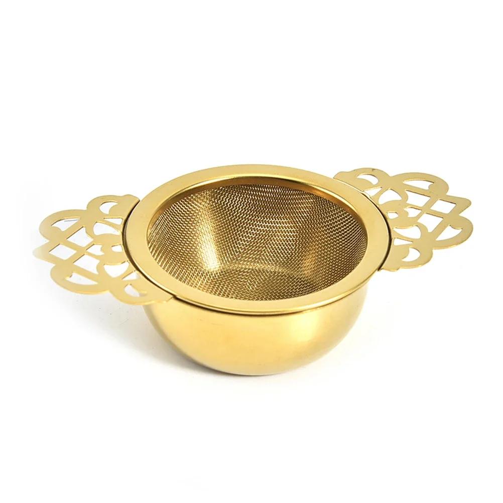 Double Ear With Drip Bowl Stainless Steel Loose Leaf Spice Infuser Filter Tea Strainer With Double Wing Handles