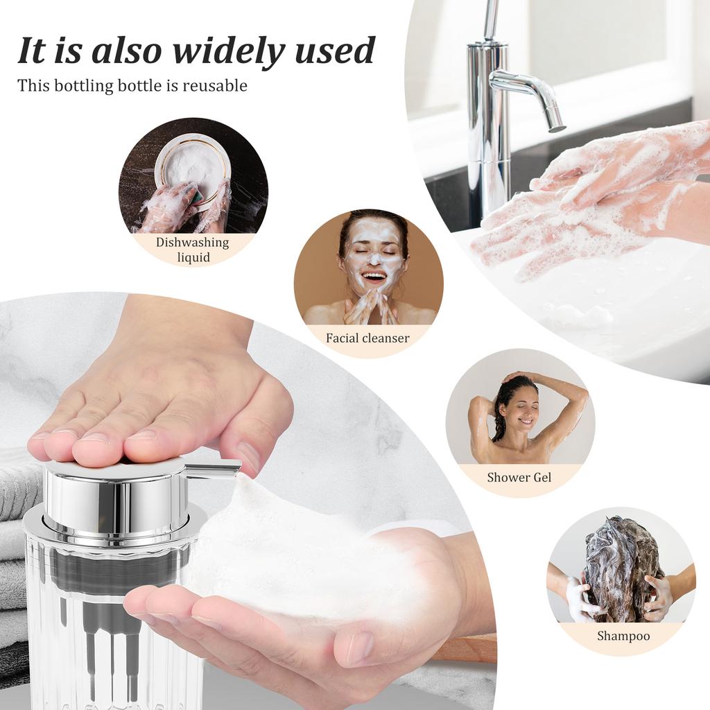2Pcs Foam Soap Dispenser 300ml Clear Refillable Foaming Hand Soap Dispenser for Foaming Facial Cleanser, Shampoo, Shower Gel