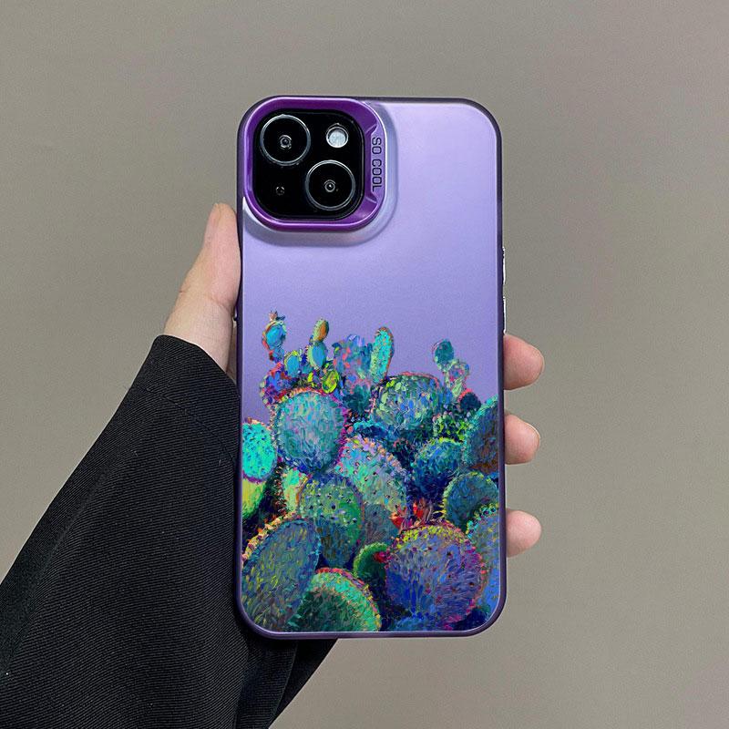 

Cute Cactus Oil painting Pattern Phone Case For iPhone 16 12 11 Pro Max 15 14 13 Pro Max Mini 15 14 plus Shockproof Laser Covers iphone 13Mini