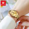 OLEVS 3625 Original Quartz Watch for Woman Diamond Dial Solid Steel Strap Waterproof Calendar Fashion Elegant Ladies Wristwatch