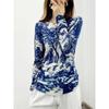 Women's Korean Fashion Vintage Print Elegant Knitted Sweater Harajuku Casual Chic Long Sleeve Knitwear Slim Basic Pullover Tops