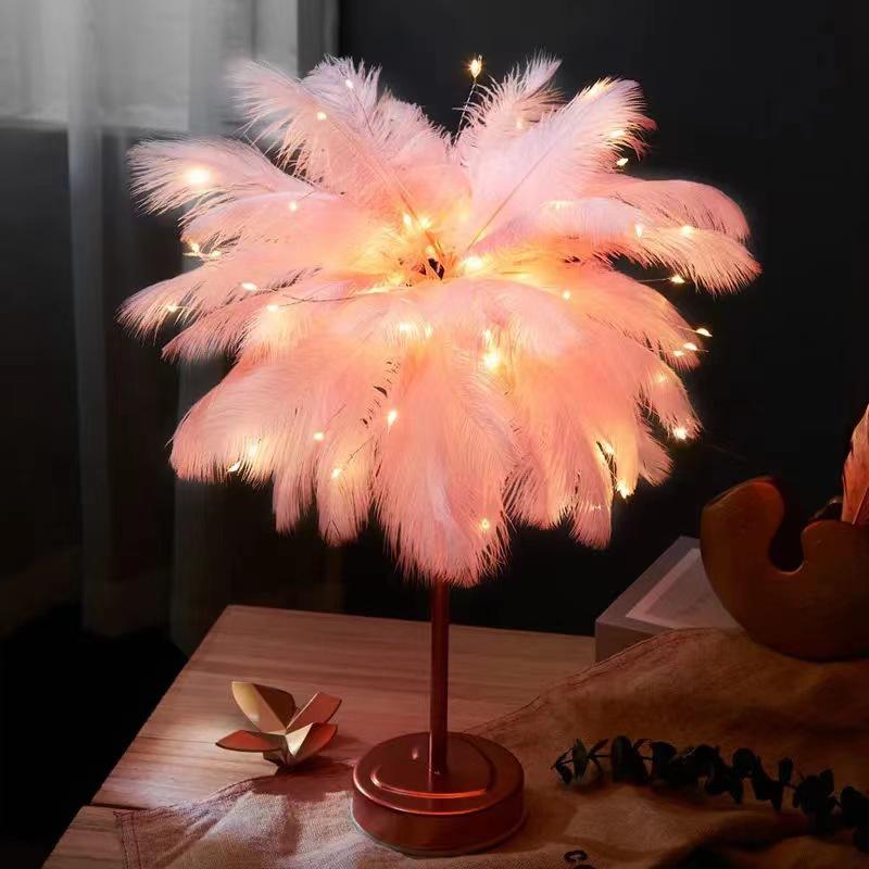Luxurious Feather Night Light - Dimmable Desk and Decorative Lamp for Living Room or Bedroom
