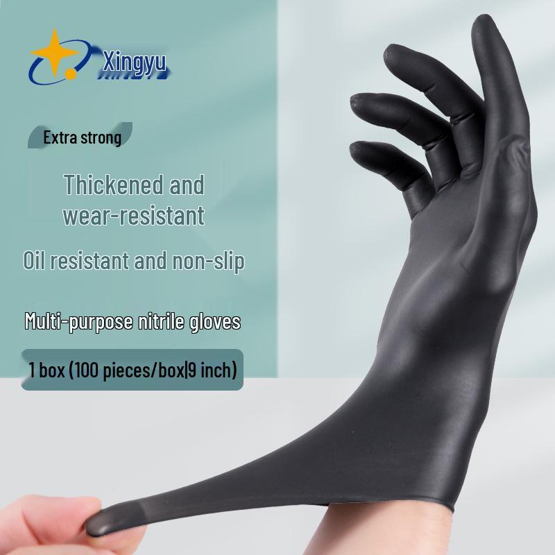 

Starry Waterproof Nitrile Gloves - Oil, Acid & Alkali Resistant for Food Processing, Cleaning, Beauty, & Electronics Repair 3.5g Dexterous-Black-L
