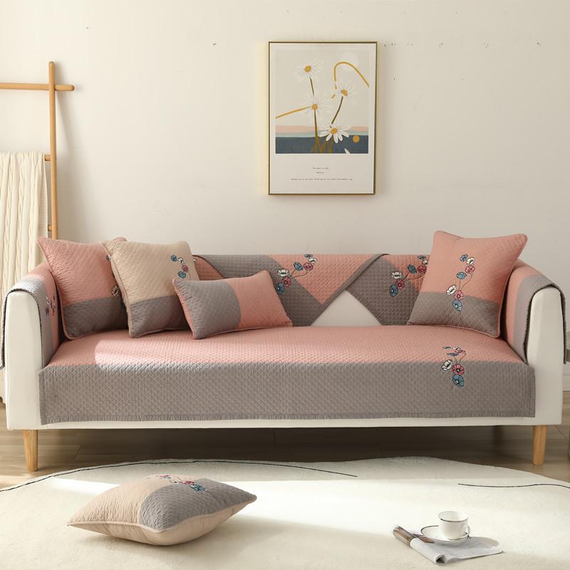 Four Seasons Universal Cotton Embroidery Flower Color Matching Sofa Cushion Modern Simple Non-slip Sofa Cushion Towel