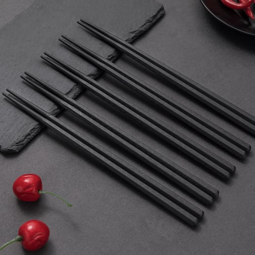 TOUFEIYUAN Rutschfeste Essstäbchen, 10er-Set, Gewerbequalität, Spülmaschinenfest, Harz, Umweltfreundlich, Wiederverwendbar (Schwarz)