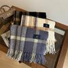 White Purple Plaid Imitation Cashmere Fringed Scarf Female Autumn and Winter Couple Warm Versatile Skin-friendly Scarf Tide