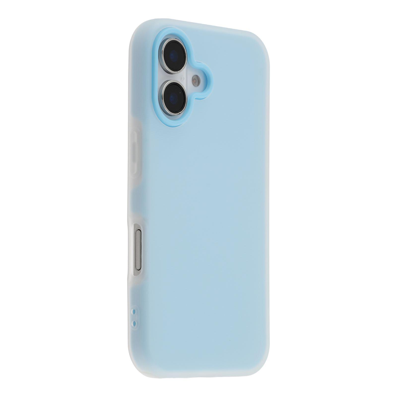 

For iPhone 16 Case 2 in 1 PC+TPU Frosted Phone Case Large Camera Cutout Sky Blue
