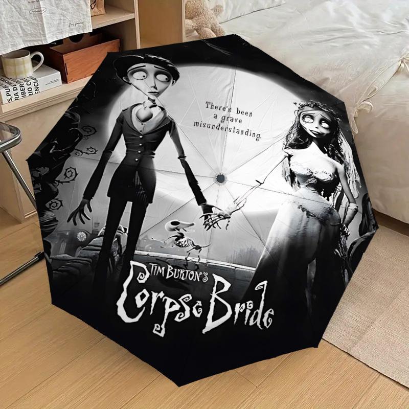 1pc Corpse Bride Automatic Open/Close Umbrella Compact Folding Umbrella with 8-Rib Shaft Lightweight Esign, for Women/Men1208A