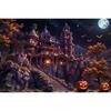 1pc Halloween Party Backdrop Moon Gothic Castle Evil Pumpkin Waterproof Banner for Halloween Themed Party Background Decoration