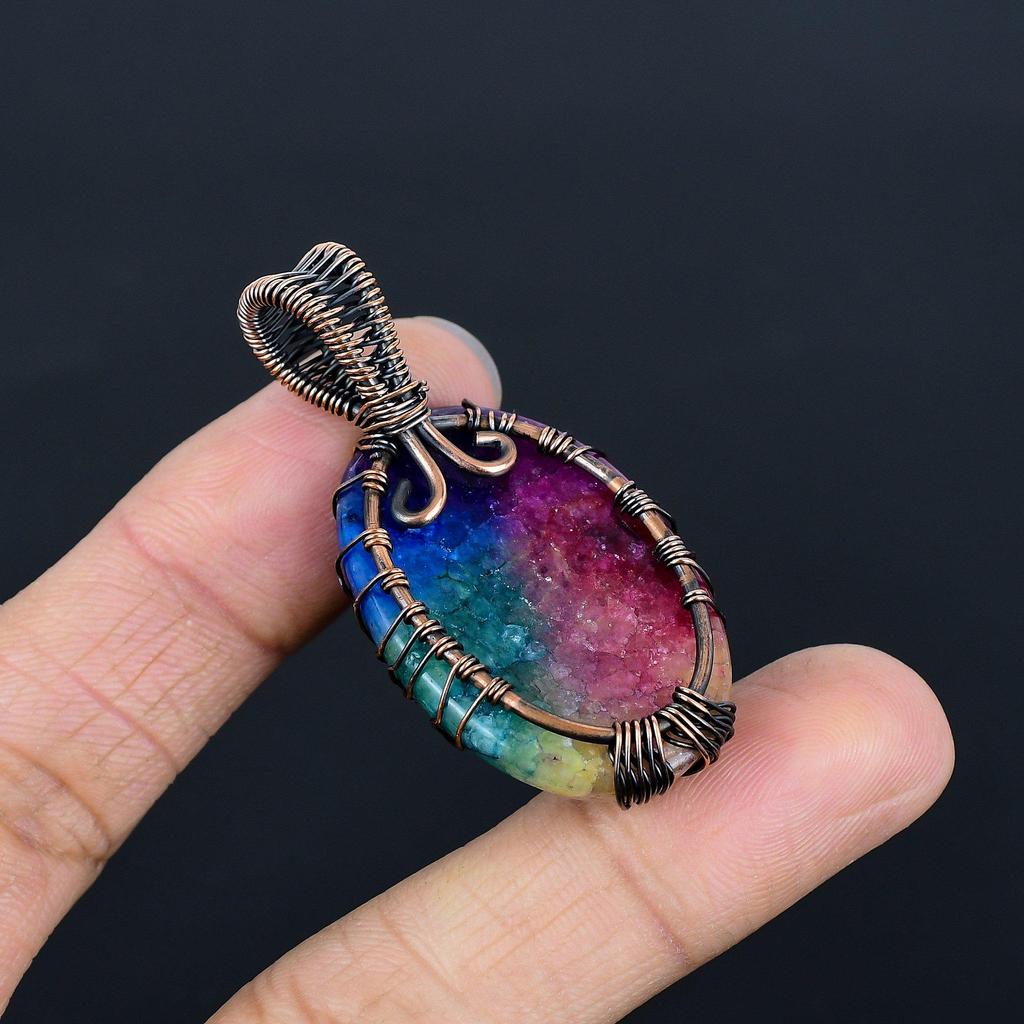 Tree Of Life Rainbow Solar Quartz Pendant, 999 Copper Wire Wrapped Pendant Gemstone Jewelry, Handmade Pendant Amazing Jewelry, Gift For Her