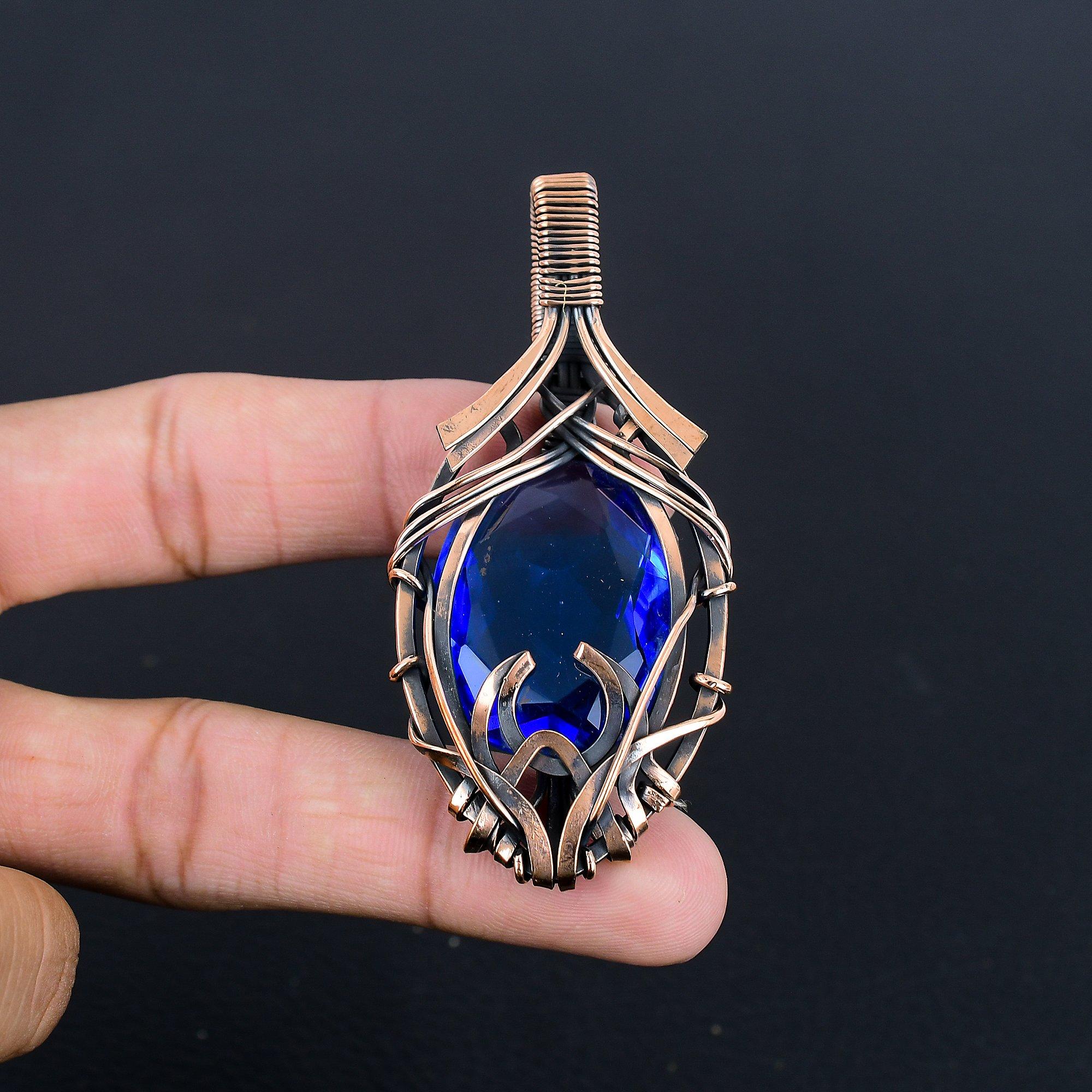 

Кулон с лондонским голубым топазом, ювелирное изделие из драгоценного камня, обернутое медной проволокой 999 пробы, кулон ручной работы, на День благодарения 2.55 Inches