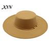 Classic Wide Brim Hat Retro Flat Top Hat, Wool Felt Pork Pie Bowler with Travel Vacation Fashion Metal Ring, Trilby for Women Men Autumn Winter Casual