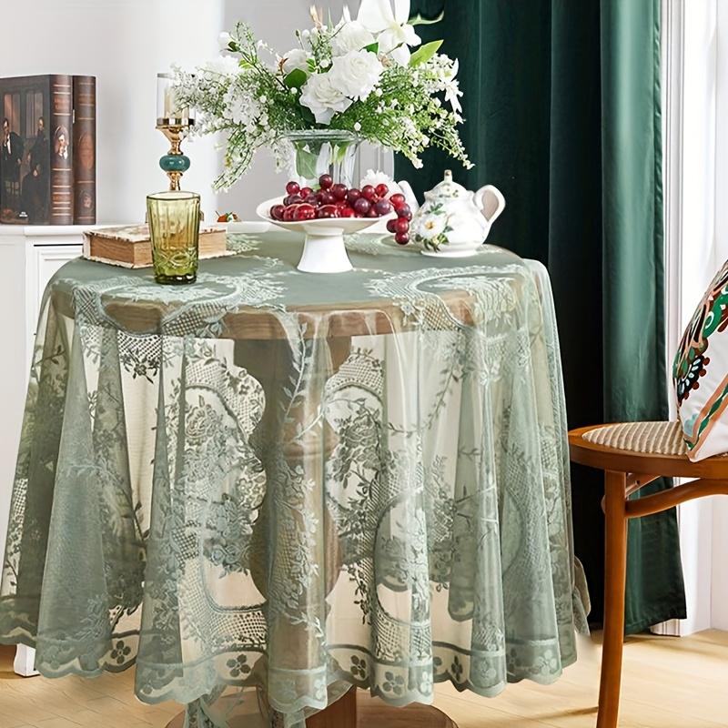 Luxury Vintage Style Green Lace Round Tablecloth Perfect for Weddings, Birthdays, Daily Dining & Kitchen Decor