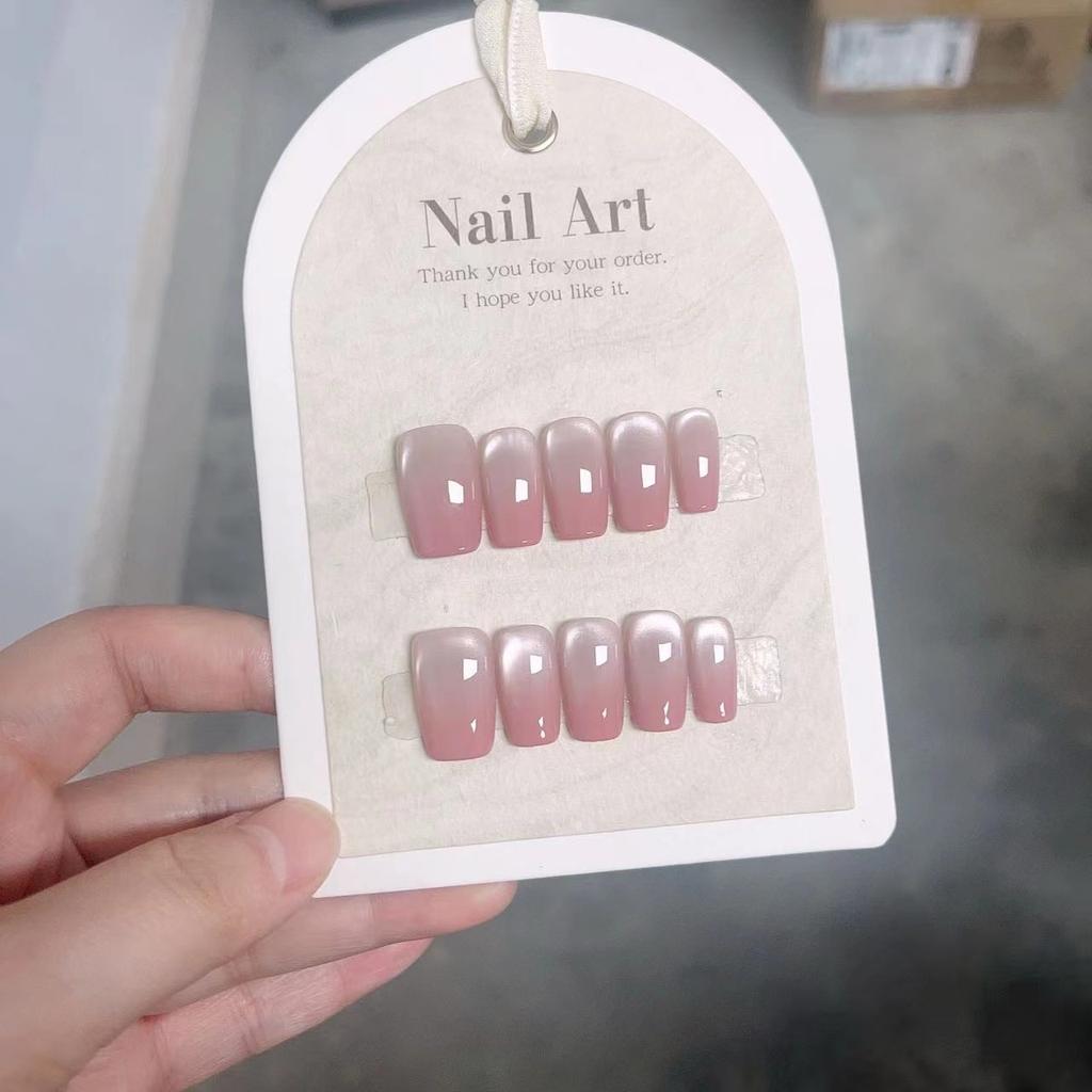 10Pcs Handmade Cat Eye Glitter Press On Nails Reusable Ballerina Coffin Shape Full Cover Artificial Manicure Wearable False Nails