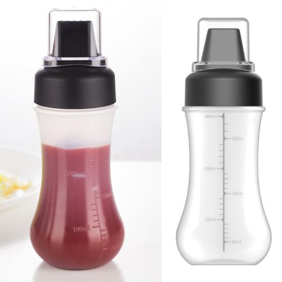 Squeeze Condiment Bottle with Measuring Markings 1/5 Nozzles Drizzle Bottle for Ketchup Salad Dressing Sauce 350ml Easy Fill Kitchen Dispenser