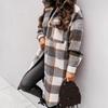 Women Woolen Coat Autumn Winter Plaid Print Turn Down Collar Long Sleeve Flap Pockets Outerwear