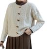 Autumn and Winter Chic Korean Version of Gentle Wind Solid Color Crew Neck Cardigan French Retro Horn Buckle Twist Sweater Jacket Thick