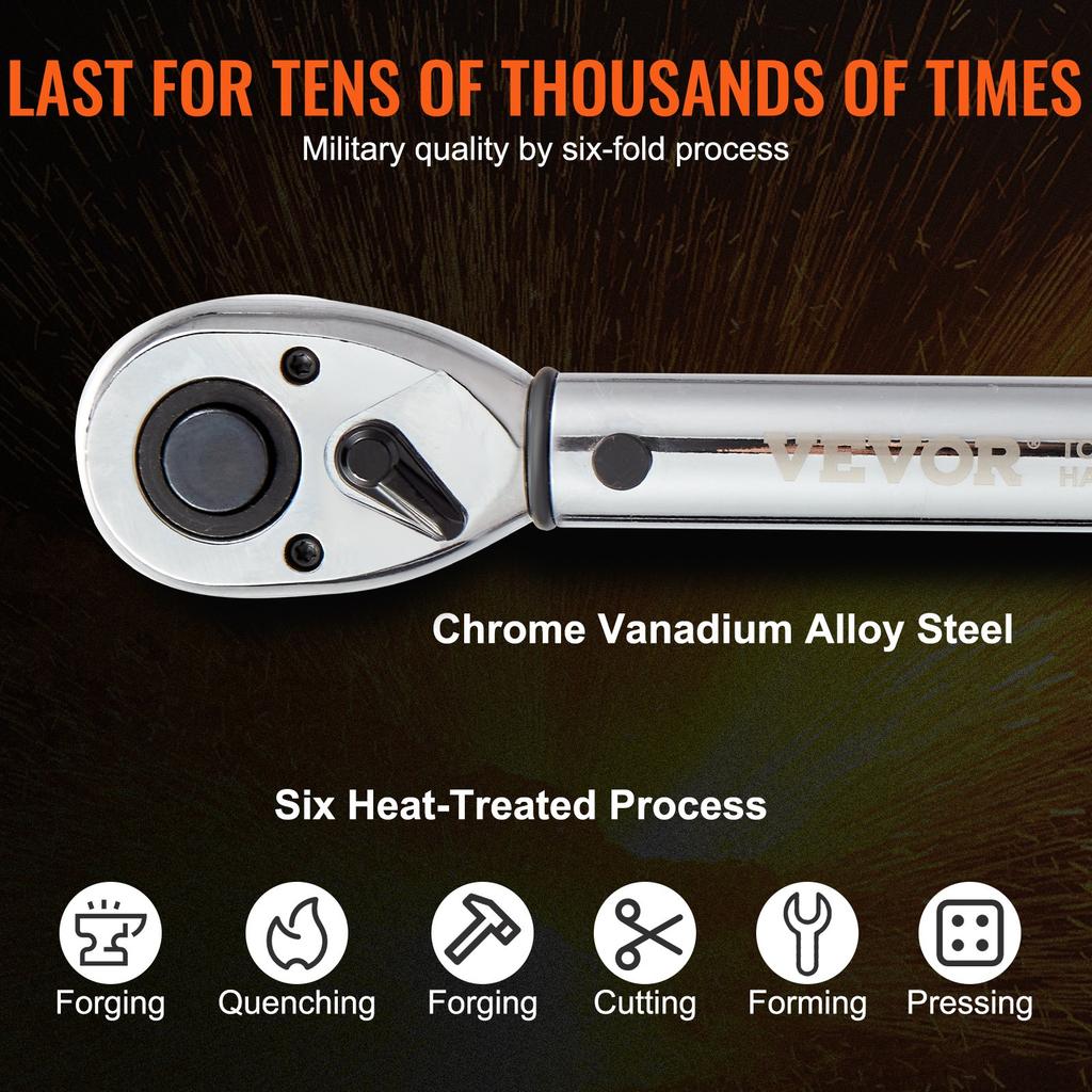 VEVOR Torque Wrench, 1.3 cm Drive Click Torque Wrench 10-150ft.lb/14-204n.m, Dual-Direction Adjustable Torque Wrench Set