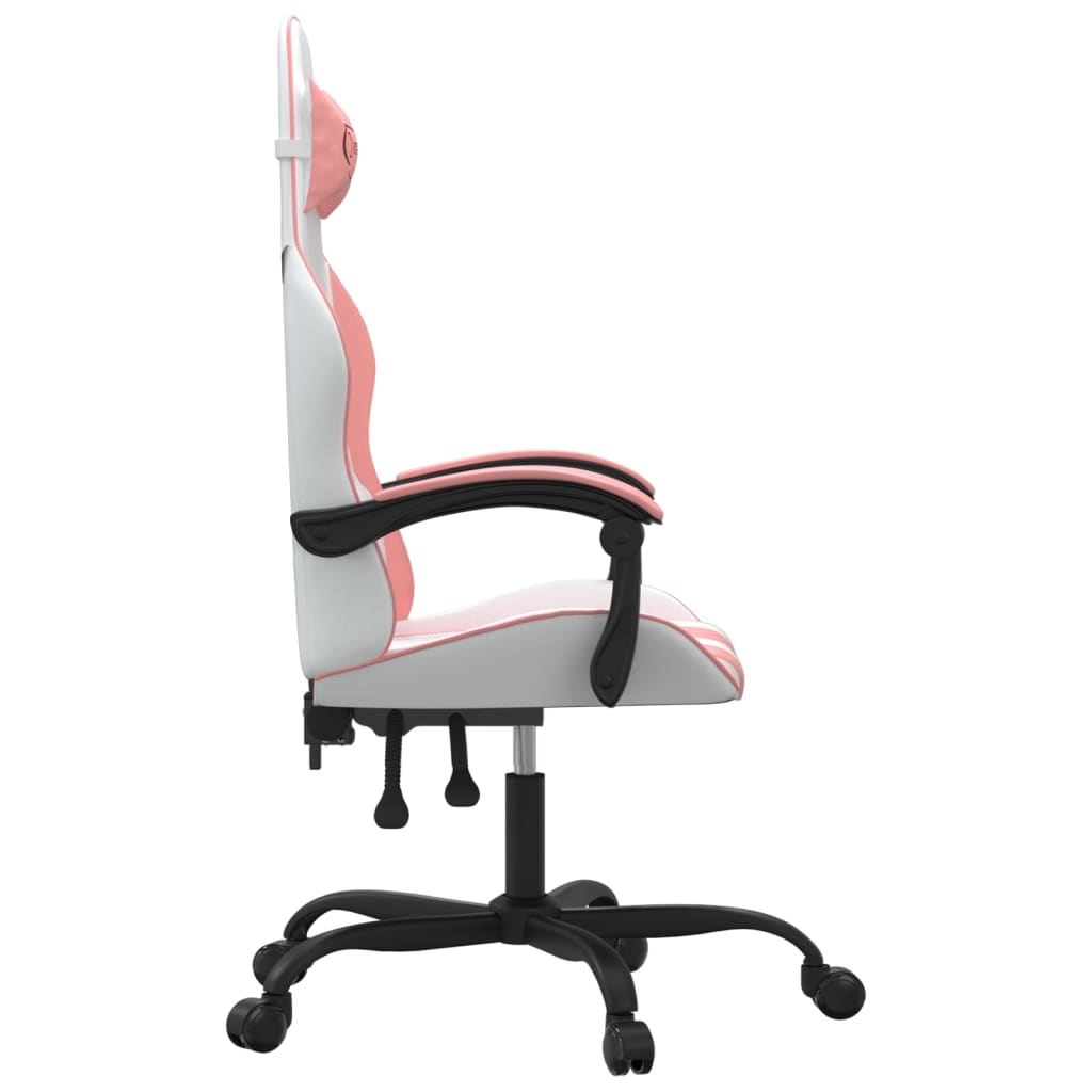 Gaming Chair In White and Pink Faux Leather