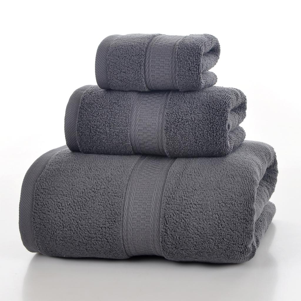 Style, plain cotton towel, three-piece household towel, soft and absorbent.