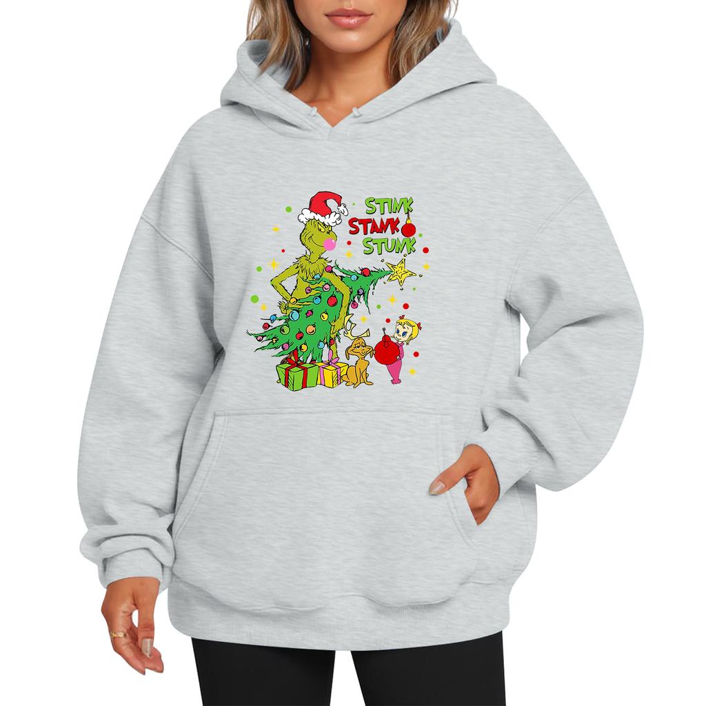 Ladies' Christmas Style Printed Hoodie With Wool And Pockets For Women