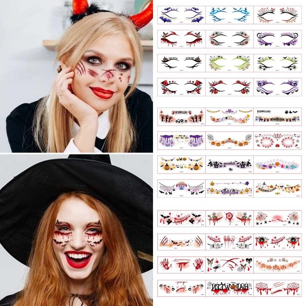 12Pcs Pumpkin Halloween Face Tattoo Sticker Body Art Scar Stickers Kids Adult Eye Make Up