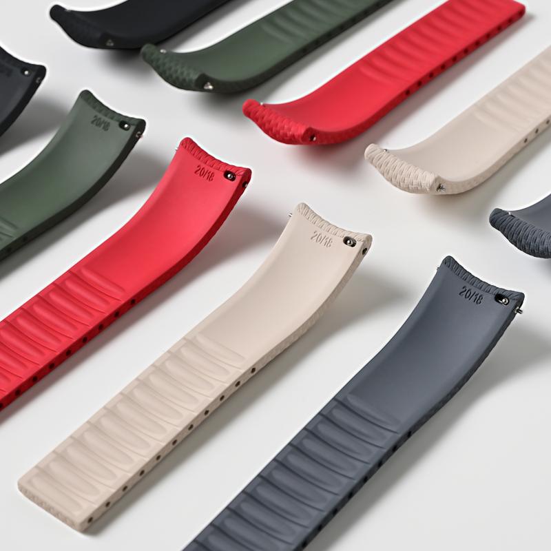 FKM Watch Band Fluoro Rubber Strap 18/19/20/21/22/24mm Quick Release Folding Clasp Cut To Size Replace Watch Bracelet for Men Women