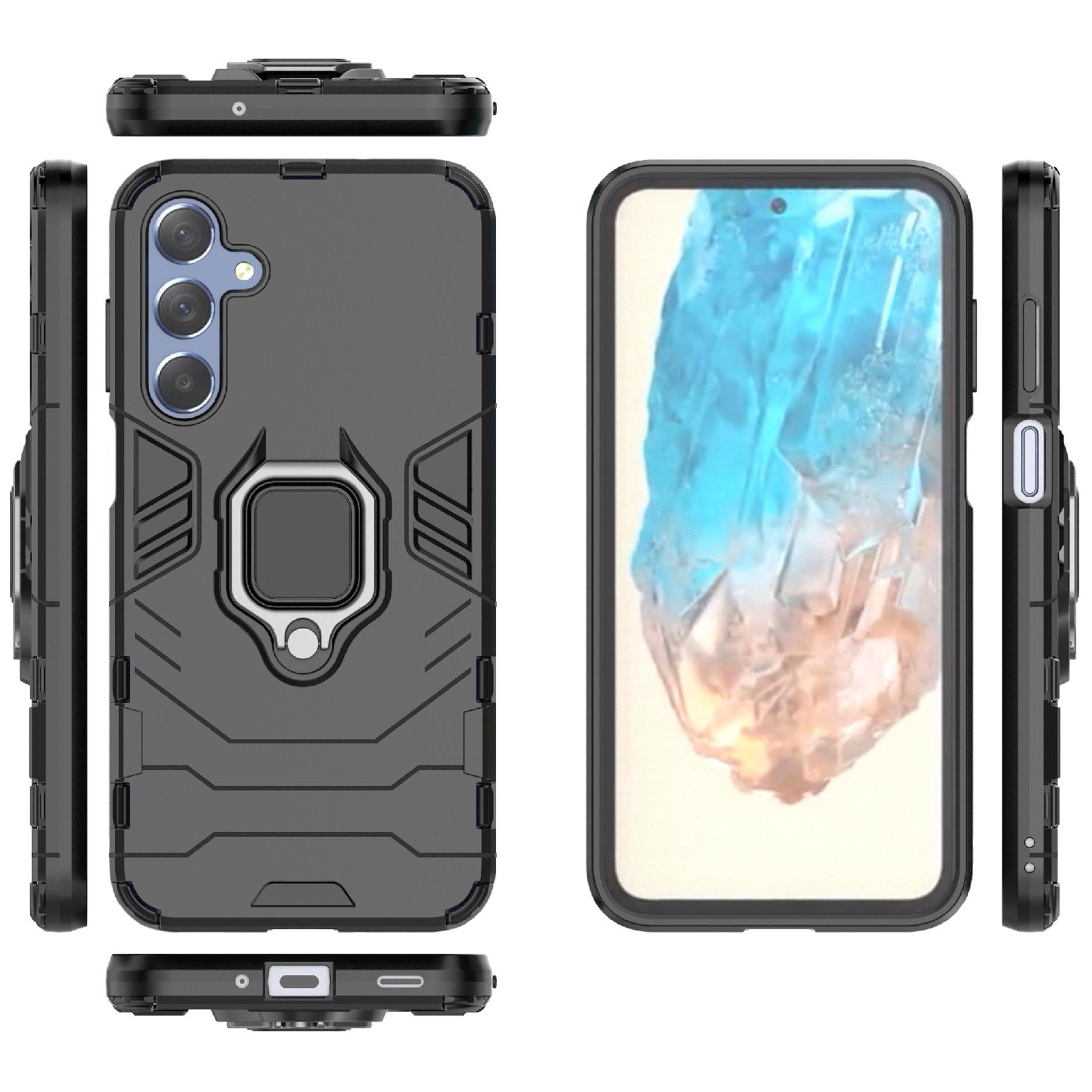 

For Samsung Galaxy M35 5G Case Ring Kickstand PC+TPU Protective Phone Cover Black