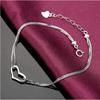 Heart Shaped Bracelet Double Line Love Diamond Plated White Gold Elegant Jewelry Gift for Her