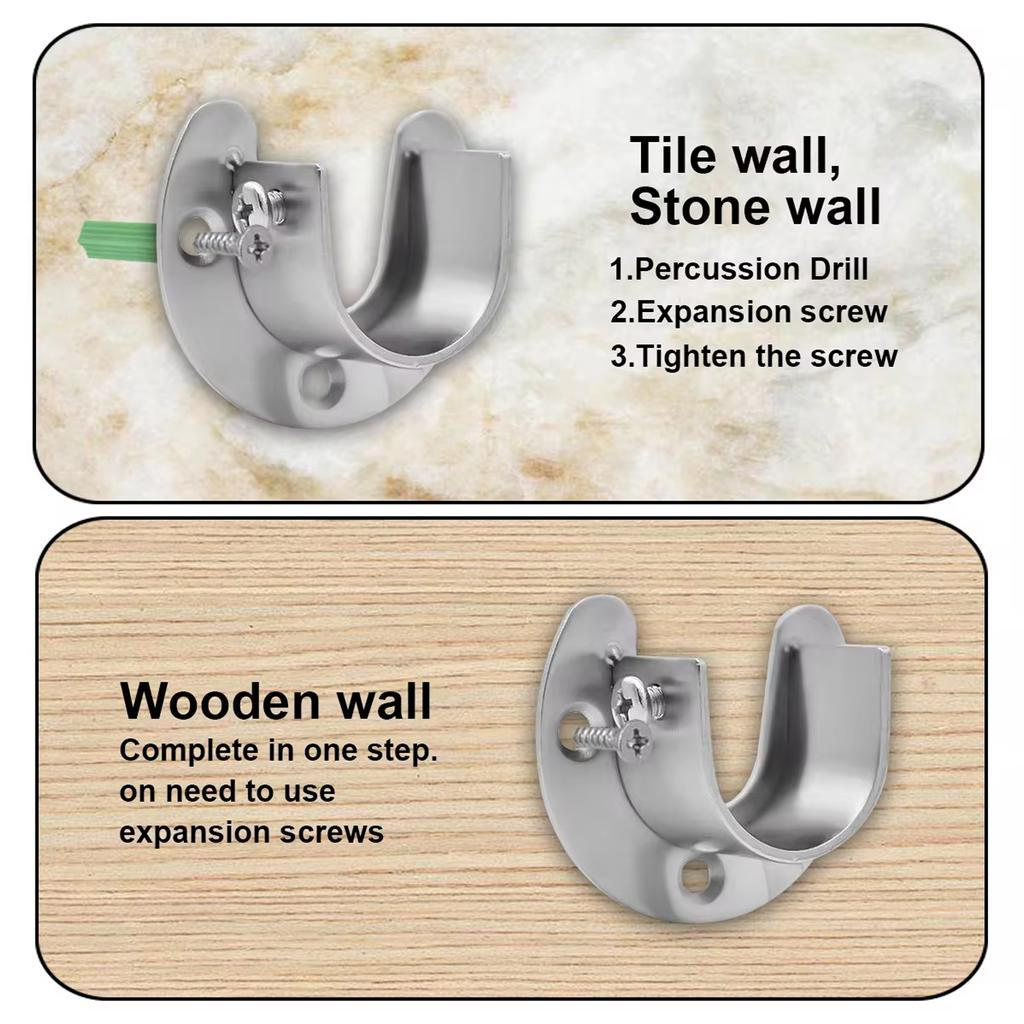 2 Piece Durable Wardrobe Rod Bracket - Sleek Silver, 34mm Compatibility - Wardrobe Versatility U-Shaped Design