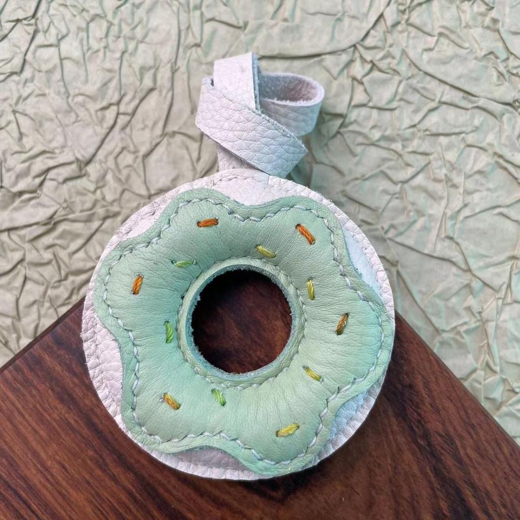 Handmade Donut Bag Pendant Genuine Leather Bags Keychain for Handbags Interesting Stylish Luxury Design Bag Accessories