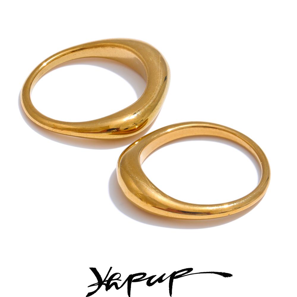 Yhpup Two Styles Same Series Minimalist Unique Stainless Steel Chic Textured Golden Ring 18K PVD Plated Japan Exquisite Jewelry